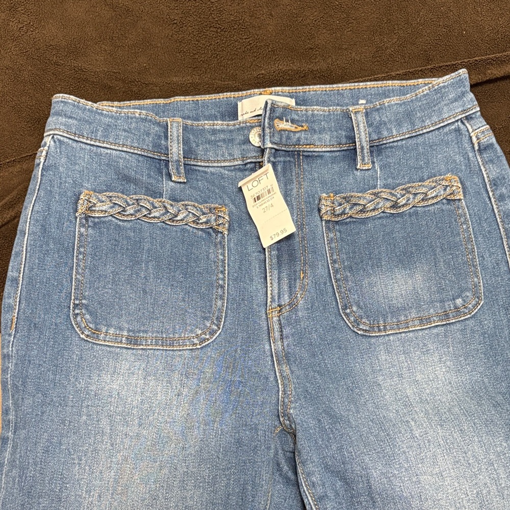 LOFT High Rise Blue Jeans with Braided Detail